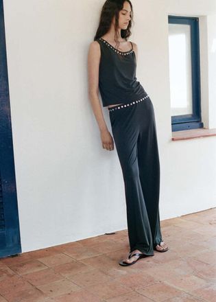 Mango Top asimmetrico bottoni ricamati grigio antracite - Donna - XS - MANGO