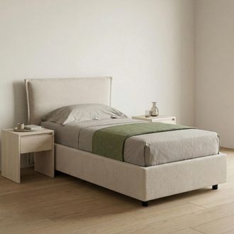 Dmora Cama Individual Brozolo, Con Colch&oacute;n, Desenfundable Made In Italy, Con Almacenamiento, Beige