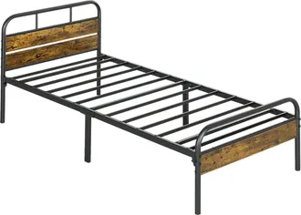 HOMCOM Single Bed Frame With Headboard - No Box Spring Needed - Rustic Brown | TJ Hughes