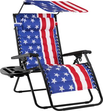Best Choice Products Oversized Padded Zero Gravity Chair w/ Canopy Headrest Cup Holder Side Tray