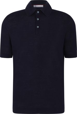 Brunello Cucinelli Strick-Polohemd aus Baumwolle und Leinen mit Kontrast-Detail