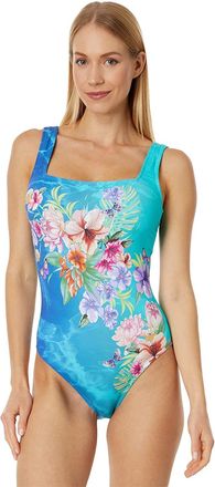 Johnny Was Womens Square Neck One-Piece Swimsuit