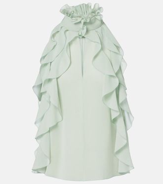 Alexander McQueen Top in chiffon di seta con volant