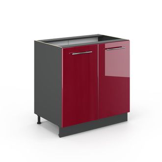 Vicco Armario Bajo Para Fregadero Fame-line, Rojo Burdeos Alto Brillo, 80 Cm Con Estante, Sin Encimera Vicco