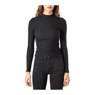 Only Zwarte Geribbelde Gebreide Mock Neck Top - Dames - Coltruien - Zwart - L - Polyester - Truien & Vesten