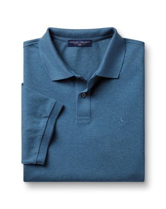 CHARLES TYRWHITT Pique Cotton Polo - Indigo Blue Size Large by Charles Tyrwhitt