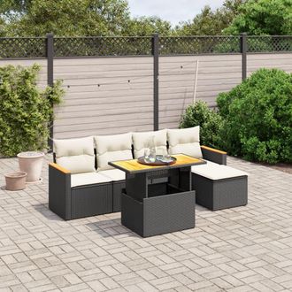 vidaXL Vidaxl - Set De Sof&aacute;s De Jard&iacute;n 6 Piezas Y Cojines Rat&aacute;n Sint&eacute;tico Negro