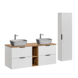 Petits Meubles Set mueble lavabo 2 nichos y columna estratificado Blanco