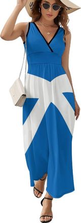 Generic Scotland Flag Womens Casual Dresses V-neck Sleeveless Maxi Dress Summer Beach Long Dresses L