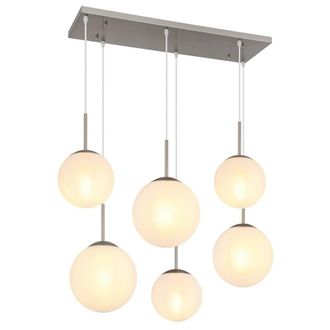 Netlighting Kop Cluster Pendant Nickel Balls Alabaster Optic Glass Shade 6x E27 in Grey