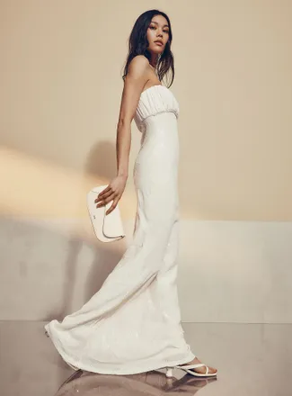 Icone Womens Sequined seashells pleated bust maxi dress