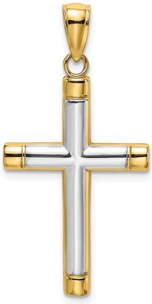 Diamond2Deal 14k Yellow Gold and White Rhodium Polished Tubular Cross Charm Pendant