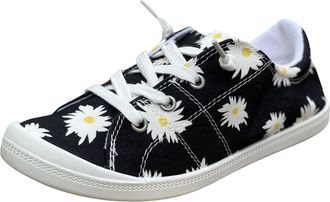 Generic Womens Casual Shoes for Women Fashion Floral Flat Soled Comfortable Everyday wear-Stylish Soft Sole Footwear for All-Day Comfort and Versatility (Blac