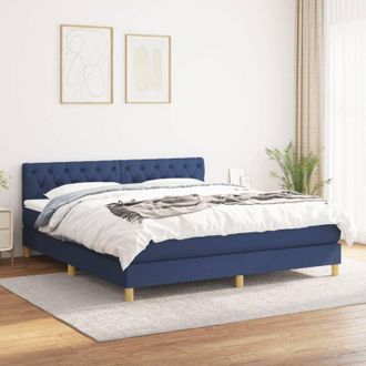 vidaXL Cama Box Spring Con Colch&oacute;n Tela Azul 160x200 Cm Vidaxl