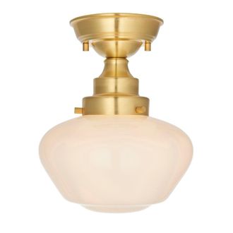 Loops Antique Brass Semi Flush Ceiling Light Fitting & Opal Glass Shade Low Profile in Clear