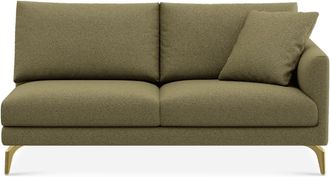 Castlery Lena Right Arm 2 Seater Sofa Customized, Performance Boucle Moss, Brass Legs, Spill Resistant, Removable Covers for Castlery