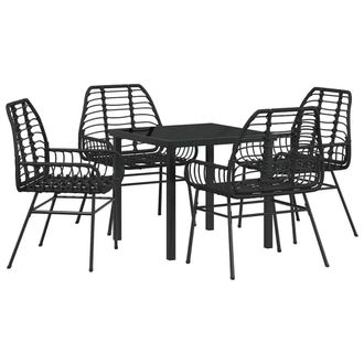 Berkfield Home 5 Piece Garden Dining Set Black Poly Rattan