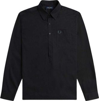 Fred Perry Effen herenoverhemd met lange mouwen (Zwart)