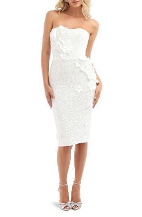 Helsi Liliana Sequin Floral Appliqu&eacute; Strapless Cocktail Dress in White at Nordstrom Rack, Size X-Small