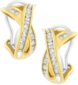 House of Brilliance 14K Gold 1/2 Cttw Cross Over Diamond Hoop Earrings in Yellow at Nordstrom