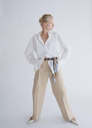 Mango Pantaloni dritti pinces cotone beige - Donna - 38 - MANGO