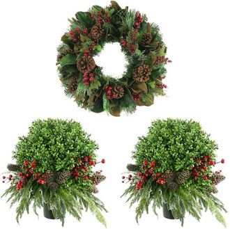 Creative Displays Inc. Classic Holiday Set With Christmas Wreath & 2 Uv Boxwood Drop-Ins
