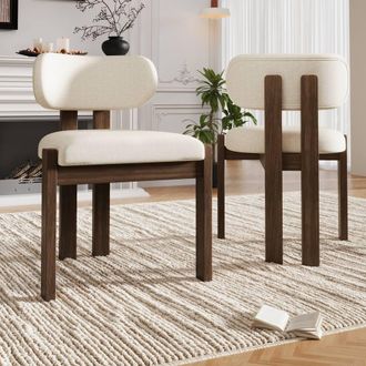Merax Set of 6 Boucl&eacute; Dining Chair with Solid Wood Frame, Curved Backrest in Walnut