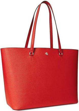 Lauren Ralph Lauren Crosshatch Leather Large Karly Tote Handbags Bright Vermillion