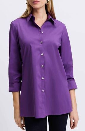 Foxcroft Evelyn Three-Quarter Sleeve Button-Up Shirt in Purple Topaz at Nordstrom Rack, Size X-Small