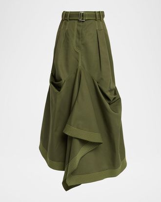 Christopher John Rogers Tucked Trumpet Maxi Skirt With Belt