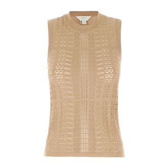 Malo Sleeveless Tops, female, Beige, Size: L Openwork Knit Top