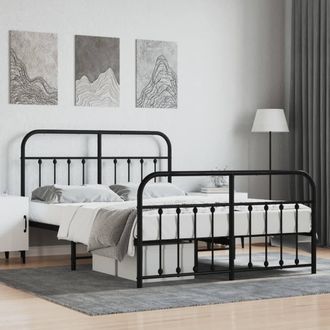 Berkfield Home Metal Bed Frame with Headboard & Footboard Black 150x200 cm King Size
