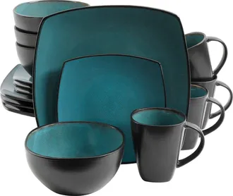 Gibson Home Soho Lounge Square Stoneware Dinnerware Set in Teal/black at Nordstrom