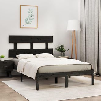 vidaXL Estructura De Cama De Madera Maciza Negra 140x190 Cm Vidaxl