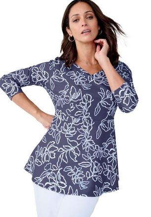 Jessica London Knit Crepe Sweetheart Neckline Peplum Top in Deep Dusk Floral at Nordstrom, Size Small