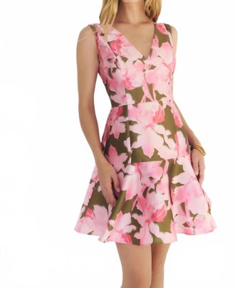 Hutch Maribel Sleeveless Fitted Dress In Olive/pink