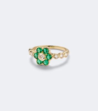 Anita Ko Anello Flora in oro 18kt con smeraldi e diamanti