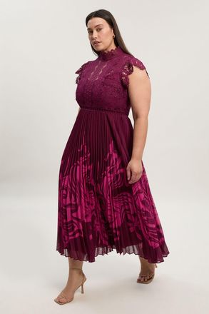 Karen Millen Womens Plus Size Guipure Lace Pleated Maxi Dress - Purple - Size 24 UK