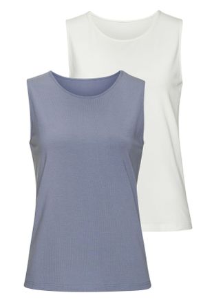 Lascana Tanktop LASCANA aus elastischer Baumwoll-Modal-Qualit&auml;t, Damen, Gr. 32/34, blau (hellblau, creme), Single Jersey, Obermaterial: 50% Baumwolle, 45% Mod