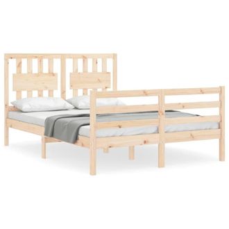 Berkfield Home Bed Frame with Headboard Small Double Solid Wood in Light Tan