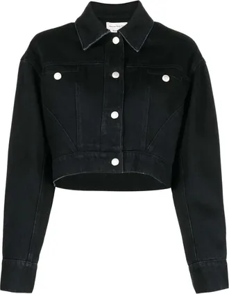 Alexander McQueen Jassen, Dames, Zwart, M, Denim, Denim Cropped Jack Made in Italy