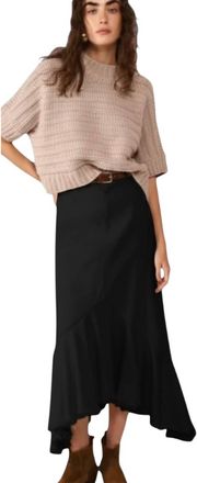 Dixie Sofia Frayed Hem Denim Ruffle Maxi Skirt In Black