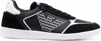 Emporio Armani Leren sneakers met iconisch logo - Heren - Sneakers - Zwart - 43 1/3 EU - Leer - Schoenen
