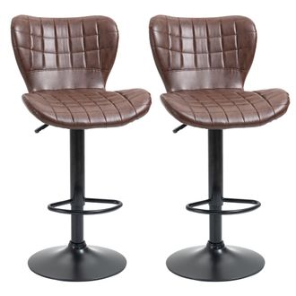 HOMCOM Bar Stools Set Of 2 Brown Adjustable Height Swivel Bar Chairs In PU Leather With Backrest & Footrest - Home Living | TJ Hughes
