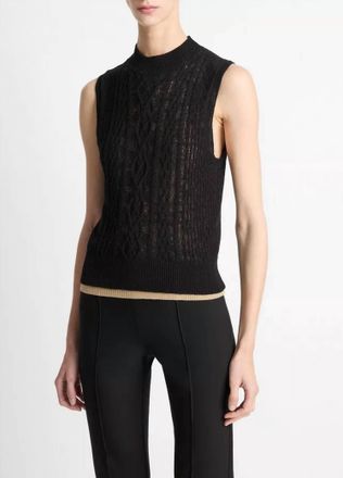 Vince Cable Cotton-Blend Double-Layer Shell Top In Black Gold Cliff