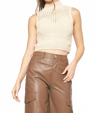 Entro Chenille Mock Neck Sweater Top In Natural