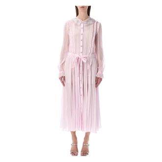 Self Portrait Midi Dresses, female, Pink, Size: 2XS Pleated Georgette Midi Dress