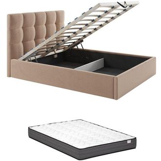 Vente-Unique Pascal Morabito - Letto con contenitore 160 x 200 cm Velluto Beige + Materasso - mirdal di