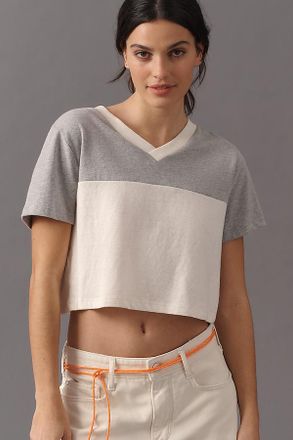 Re/Done Cotton V-Neck Crop Tee