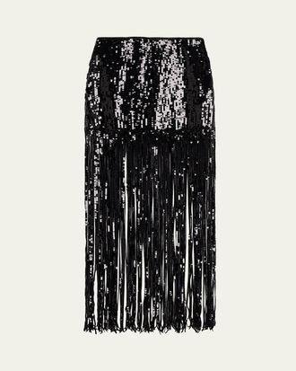 Alice & Olivia Kendra Sequined Fringe Maxi Skirt